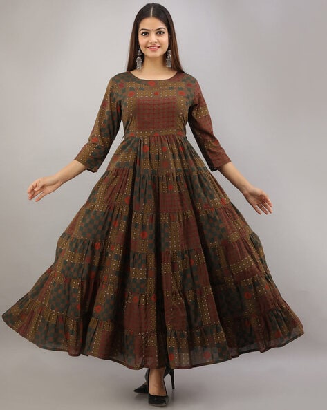 Buy Festival Wear Brown Digital Printed Cotton Gown Online From Surat  Wholesale Shop.