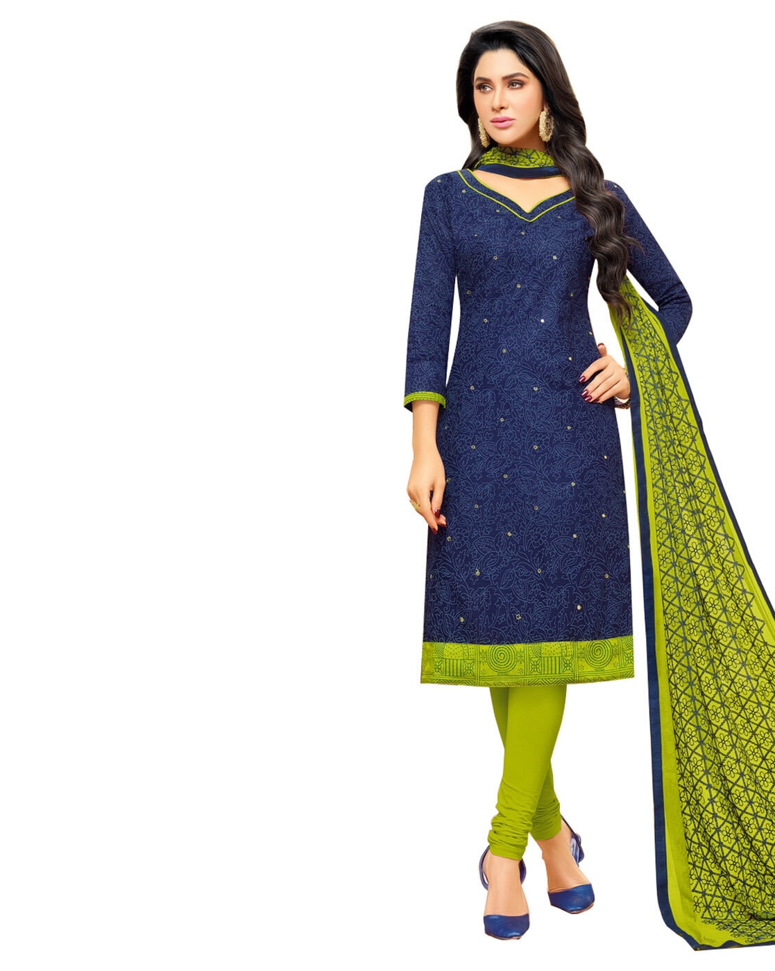 Buy Yellow & Blue Dress Material for Women by SATRANI Online | Ajio.com