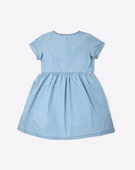 Round-Neck Fit & Flare Dress with Patch Pockets view 2