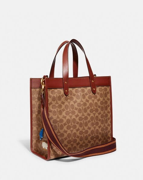 Buy Coach Signature Patch Leather Field Tote Bag Beige Color