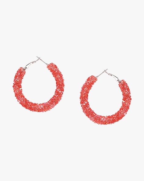 Paparazzi ~ Chiffon Class Red Chiffon Hoop Earrings 1