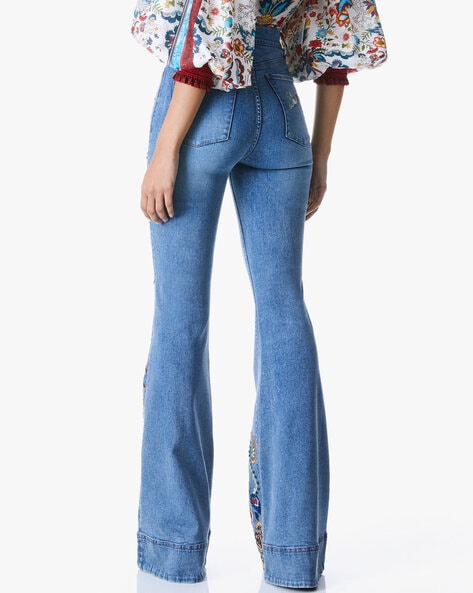 Women's Embroidered Bell Bottom Jeans Stretch Flared Fit Wide Leg Denim  Pants, Floral Light Blue, 2 : : Clothing, Shoes & Accessories