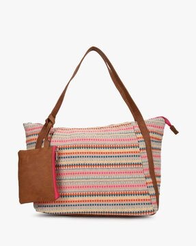 Striped Woven Shoulder Bag with Pouch