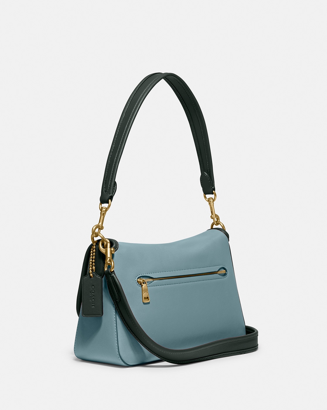 Coach Robin's Egg Blue Smooth Leather Zippered Double Handle Shoulder Bag