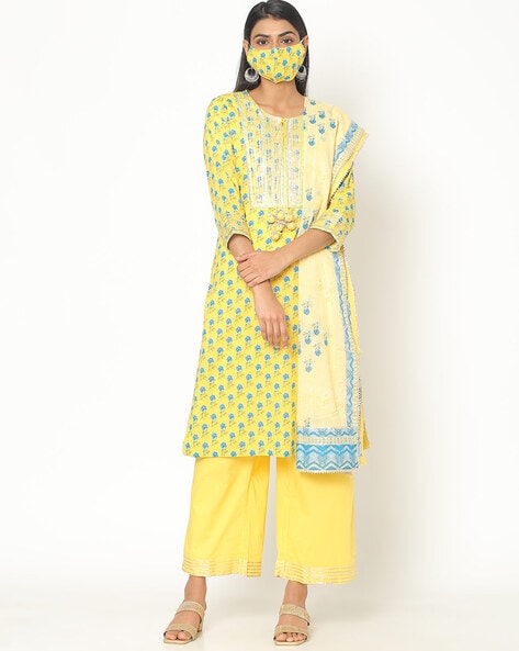 ajio yellow kurta set