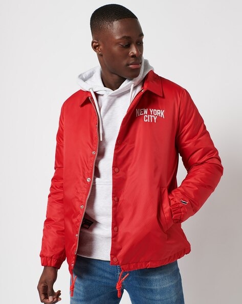 Relaxed Fit Hooded Jacket - Red/New York - Men
