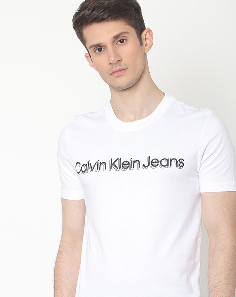 Buy Calvin Klein Jeans Men White Slim Fit Brand Logo Printed