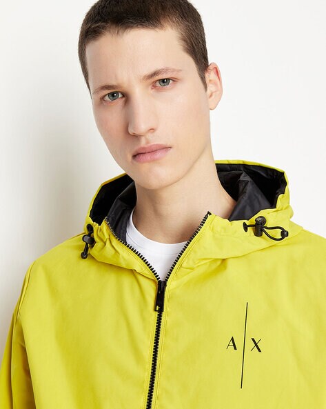 Contrast Logo Print Zip Front Hooded Jacket