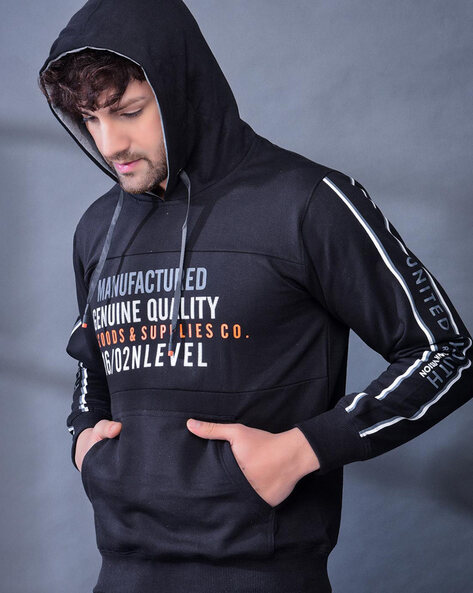 Typographic Print Crew Neck Hoodie