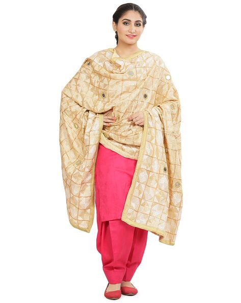 Phulkari Embroidered Dupatta with Mirror Accent Price in India