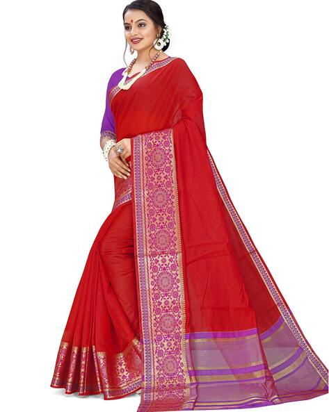 Red Silk Cotton Saree – Ikkat Door