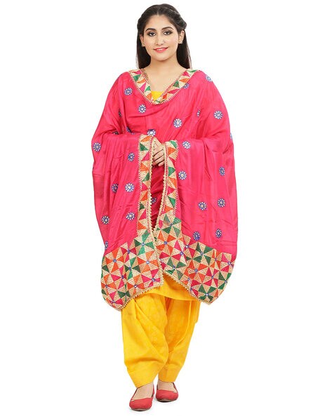 Phulkari Embroidered Dupatta with Mirror Accent Price in India