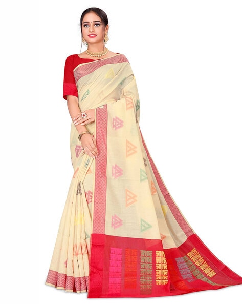 Buy Lookslady Women Beige Cotton Blend Self Design Bollywood Saree Online  at Best Prices in India - JioMart.