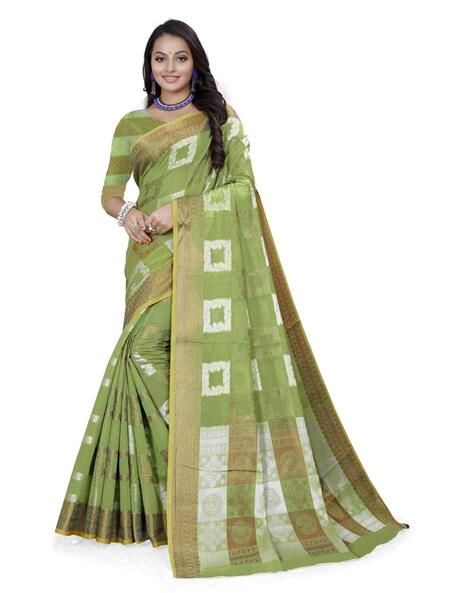 10 yards semi silk cotton saree maroon and green with plain body and r –  Prashanti Sarees