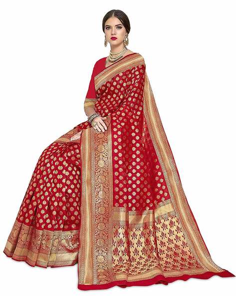 Buy Designer Banarasi Saree with Blouse piece | Stone Work Pallu | Banarasi  Silk | Wedding Saree at Amazon.in