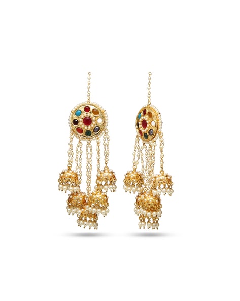 Gold Navratan Earrings | Anting, Perhiasan india, Perhiasan