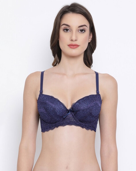 Buy online Blue Lace Push Up Bra from lingerie for Women by Clovia