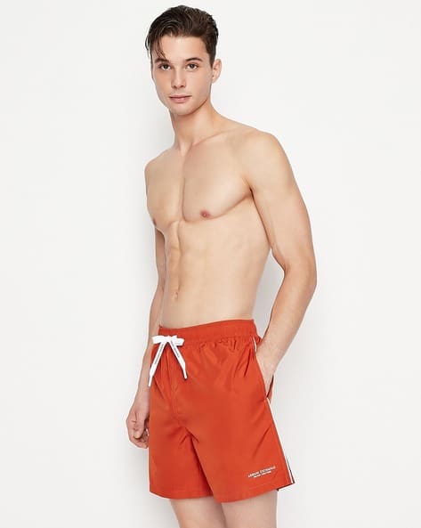 Logo Print Beachwear Boxer Shorts with Drawstring Waist