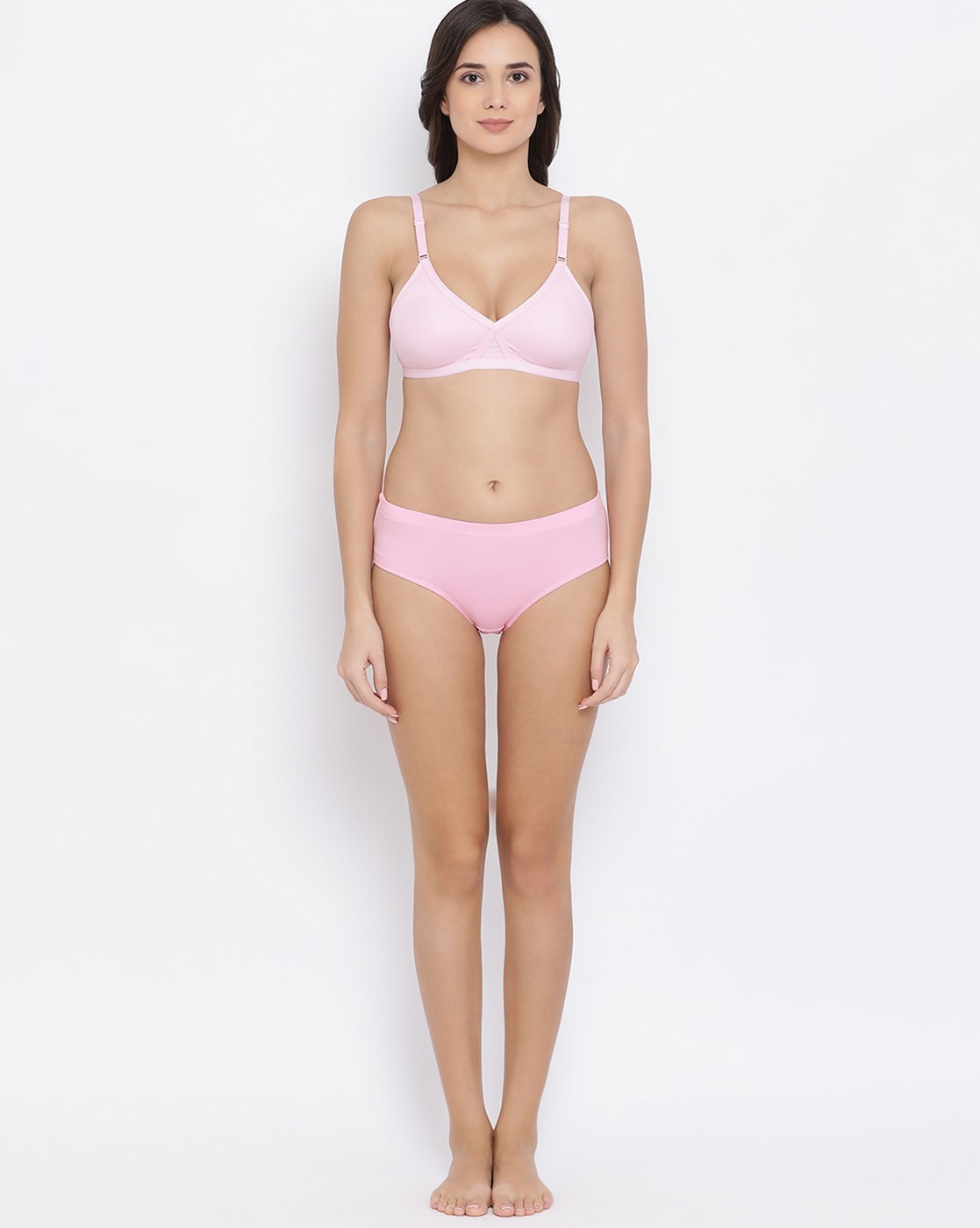 Clovia Pink Self Pattern Bralette Bra Panty Set