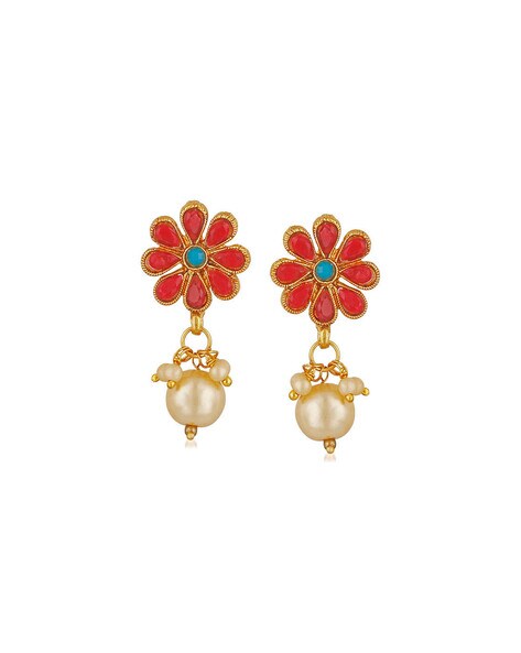 Buy One Gram Gold Red Coral Stud Earring Pavazham Kammal Model for Women