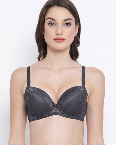 Women Textured Padded Bra, Grey