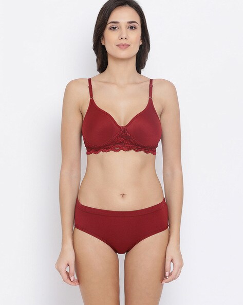 Buy online Maroon Lace Bra from lingerie for Women by Clovia for