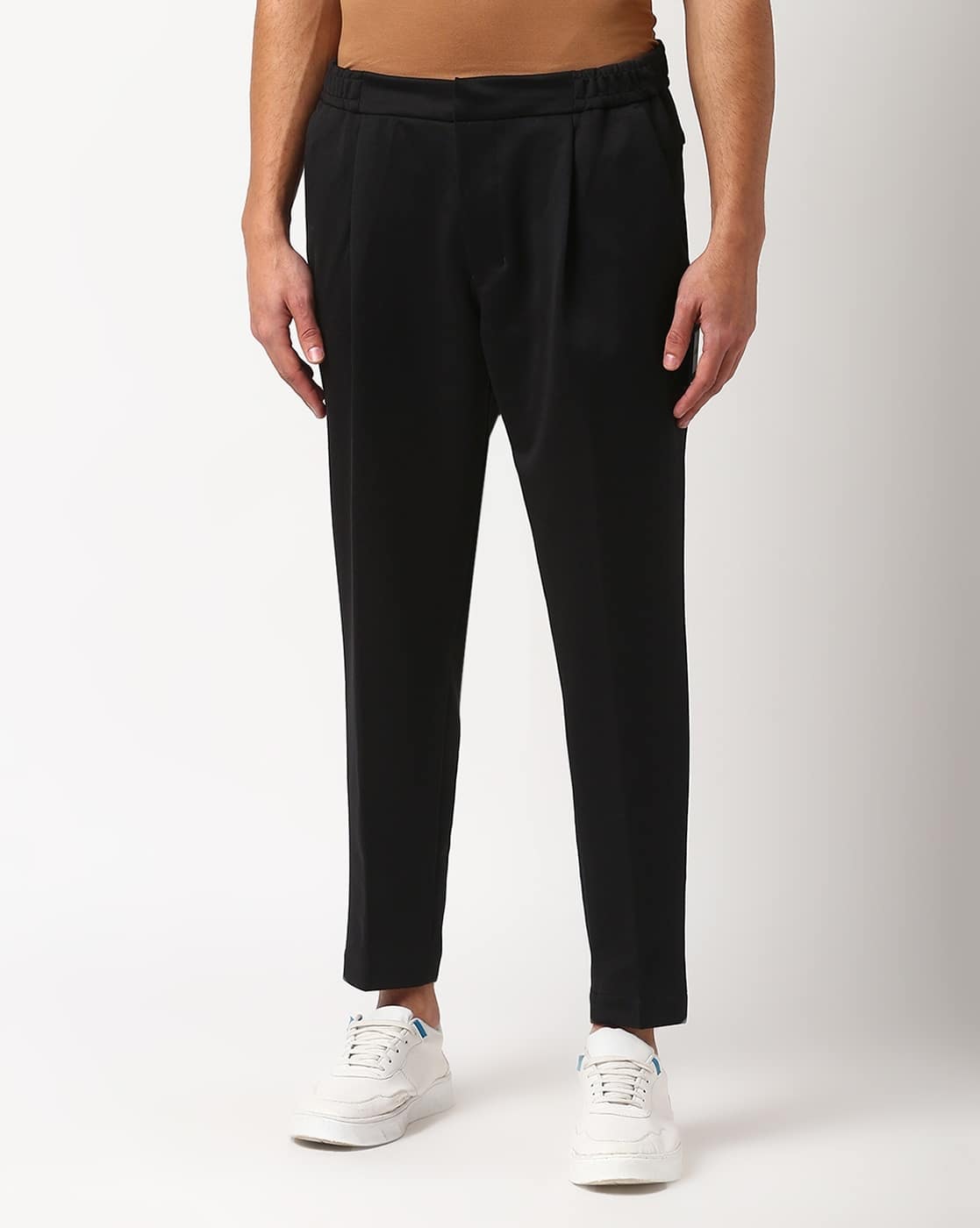 Buy BOSS Pleated Tapered Fit Trousers with Insert Pockets Black