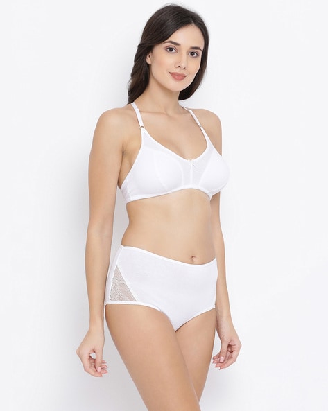 Buy online White Solid Bras And Panty Set from lingerie for Women