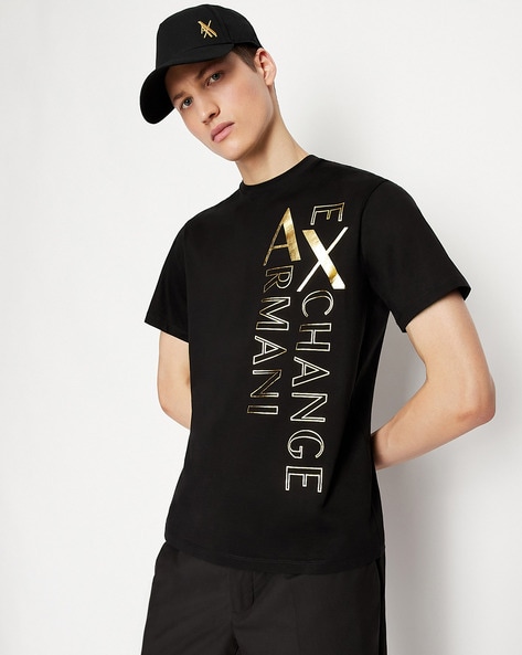 Armani Exchange text logo print T-shirt in black