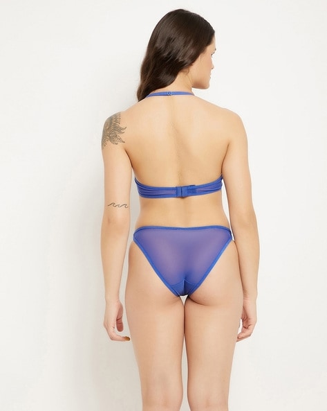 Buy Clovia Blue Self Pattern Bra Panty Set for Women Online @ Tata CLiQ