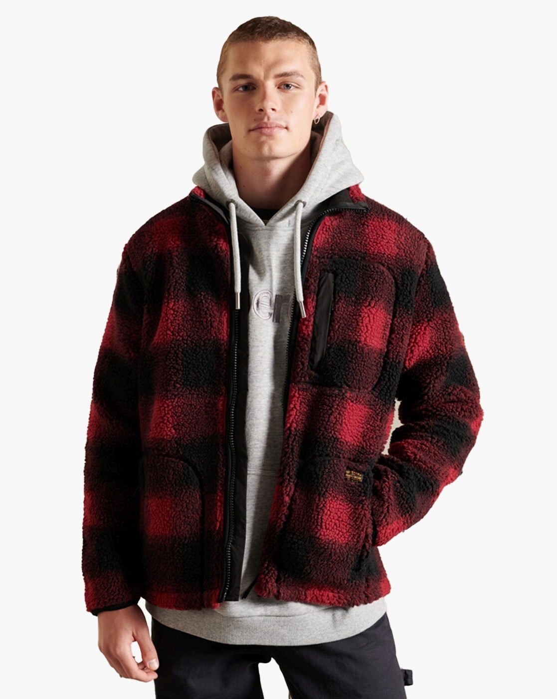 Red and black sherpa on sale jacket