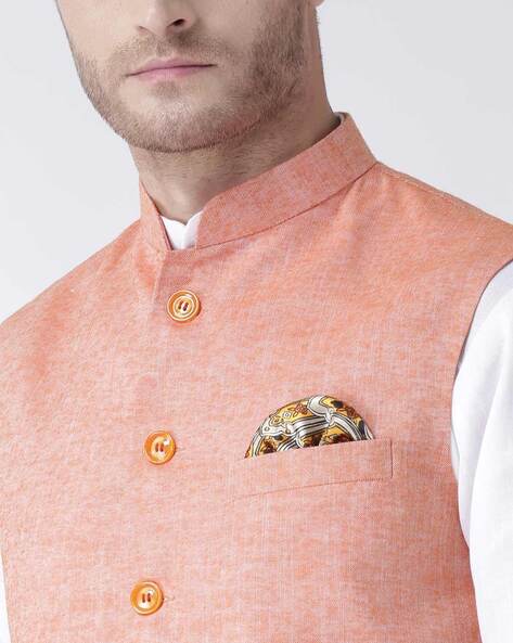 Jaipuri Floral Pattern Brocade Silk Pink Nehru Jacket With Kurta Pajam –  Rajanyas