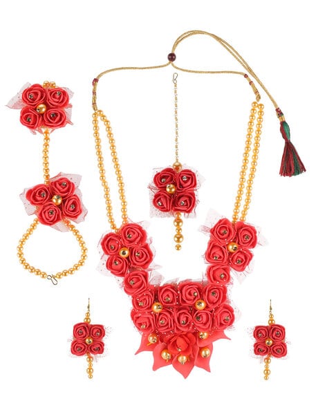Red Daisy Pendant With Earring | Buy Latest Jewellery Up to 70% Off