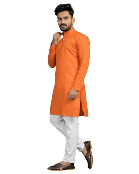 Orange and white kurta pajama hot sale