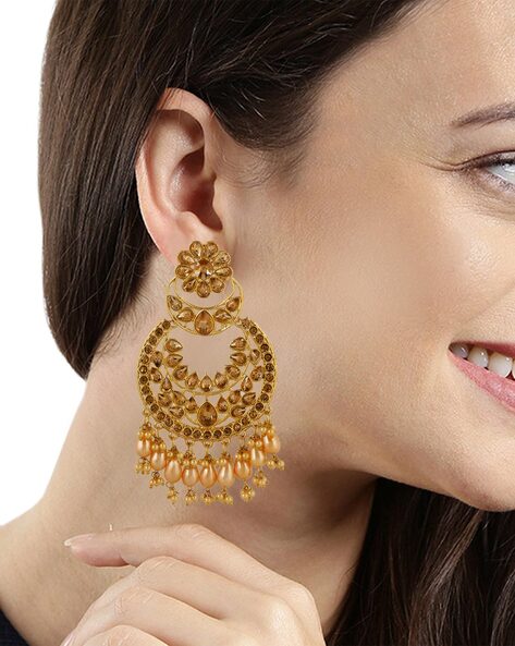 Shop Rubans Gold Plated Pearl Statement Chandbali Earrings Online at Rubans