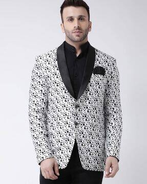 black and white pattern blazer