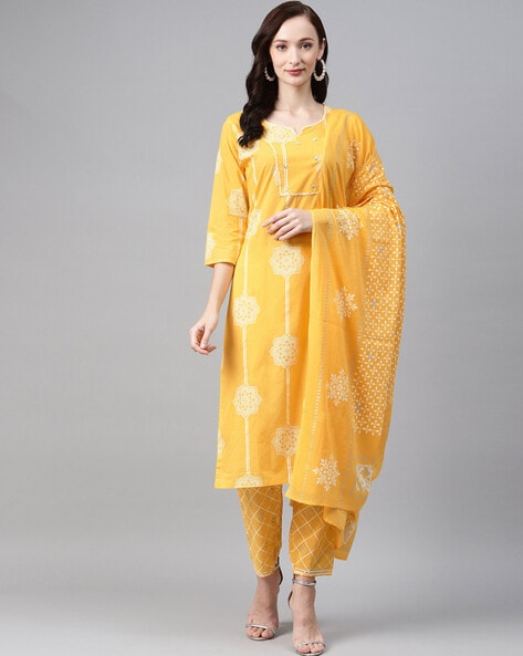 ajio yellow kurta set