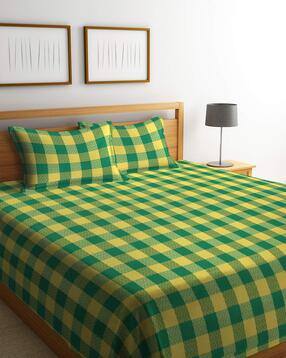 arrabi Checked Handwoven Cotton Bedcover with 2 Pillow Covers-picture-11