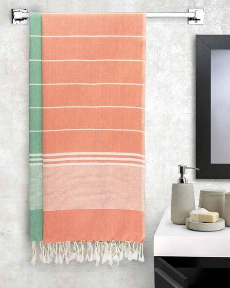 Orange striped deals bath towels