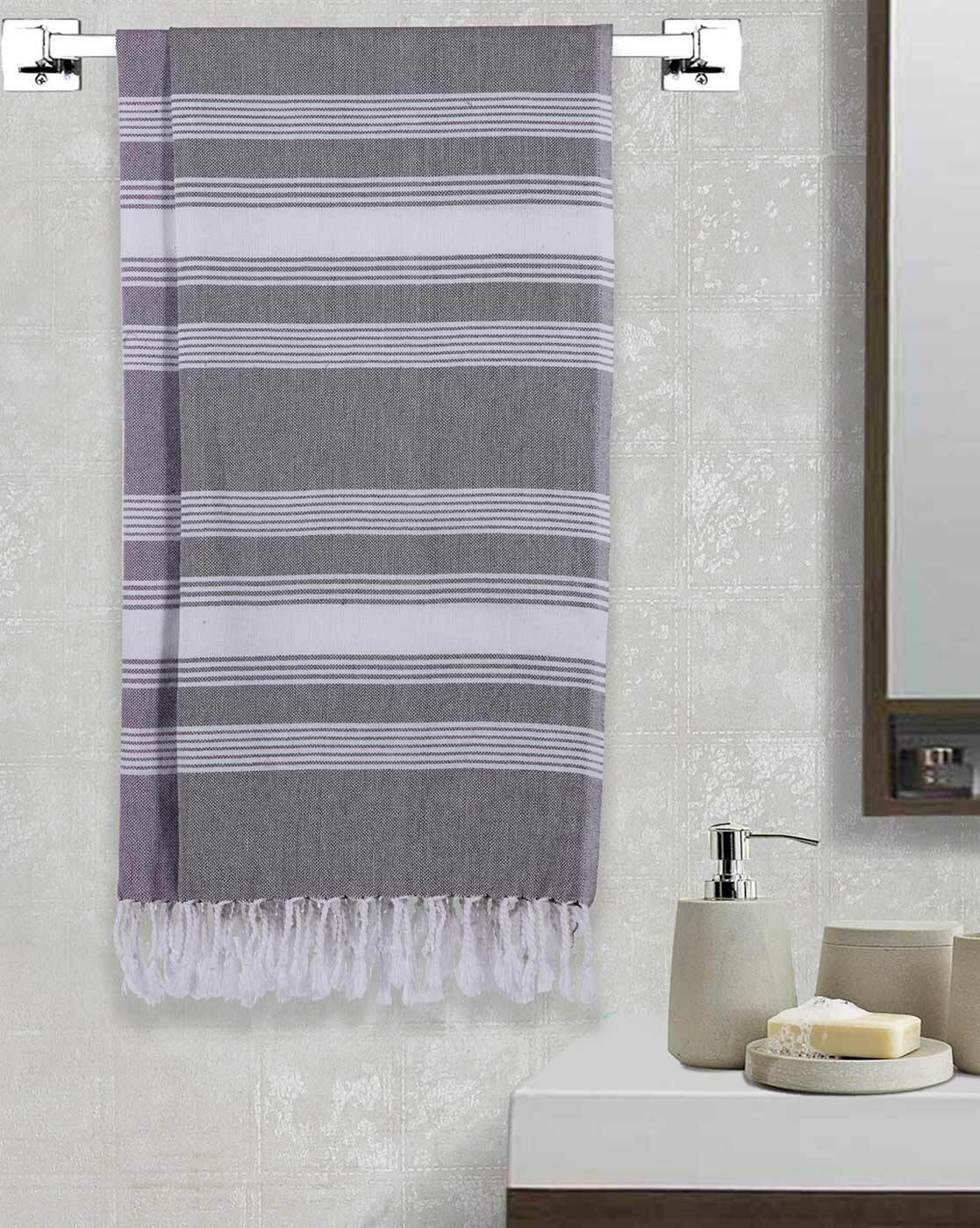 purple and gray bath towels