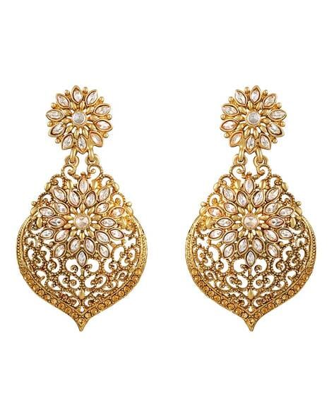31016 14K YELLOW GOLD OVAL SATIN AND GLITTER FINISH MESH DESIGN FANCY  HANGING EARRINGS - Gemelli Jewelers