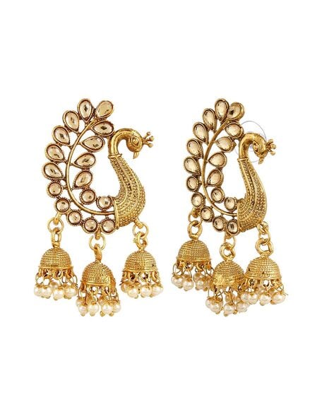 LOVELY CZ STONE GOLD PLATED PEACOCK EARRINGS M63  Urshi Collections