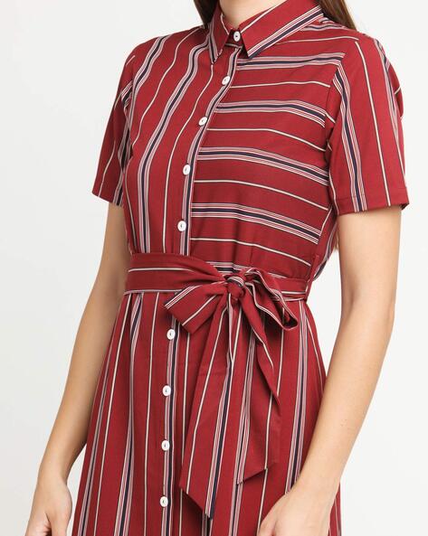 Maroon striped shirt hot sale dress