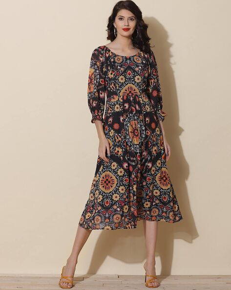 Buy Label Ritu Kumar Women Teal Blue Self Design Maxi Dress With  Embroidered Detail - Dresses for Women 8113919 | Myntra