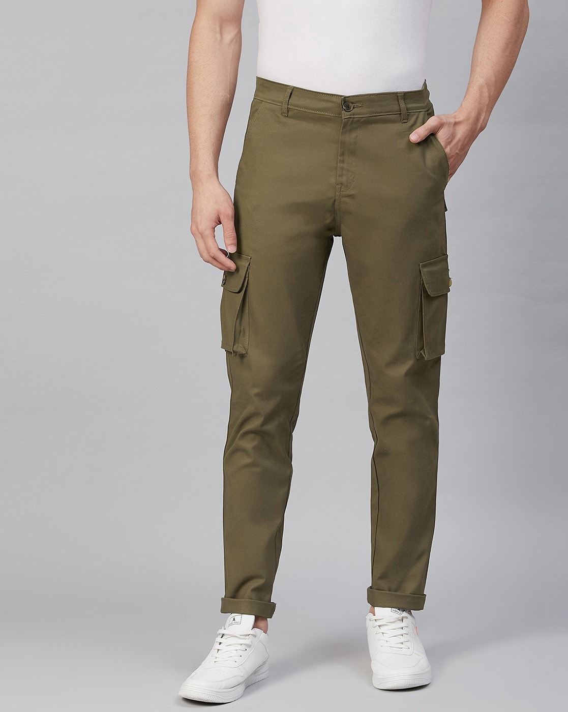 Buy Online|Spykar Men Military Green Lycra Slim Fit Mid Rise Cargo Pant