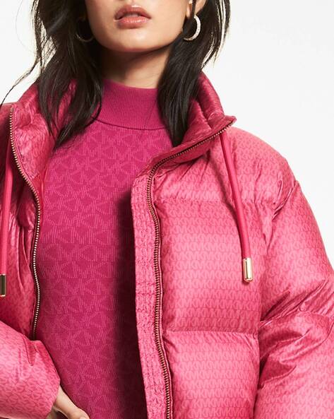 Buy Michael Kors Cropped Logo Print Quilted Puffer Jacket | Pink Color Women  | AJIO LUXE