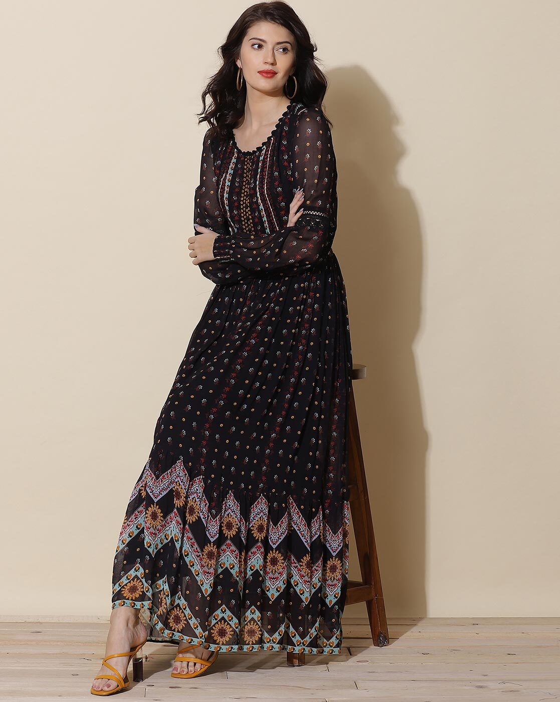 Buy Black & Gold Embroidered Velvet Gown Online - RI.Ritu Kumar India Store  View