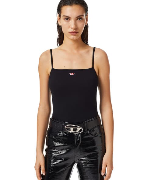 トップス Diesel 22ss Gradation D Logo Tank Top Black Tank top with cut-out Oval D logo