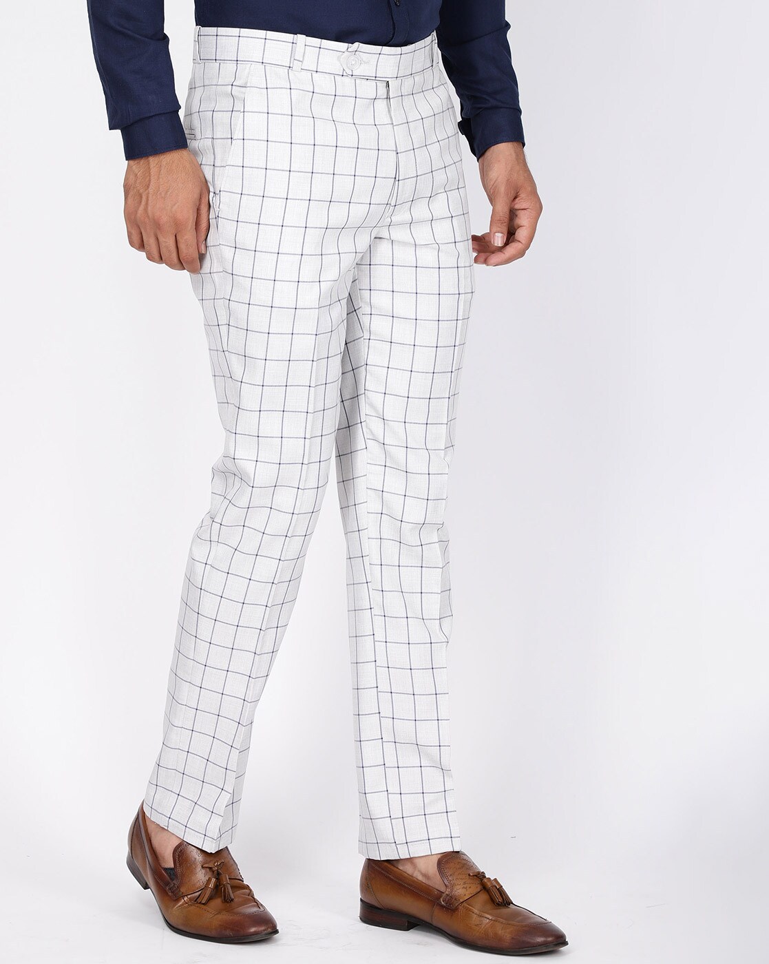 Buy Fluid Mens Checked Trousers Grey