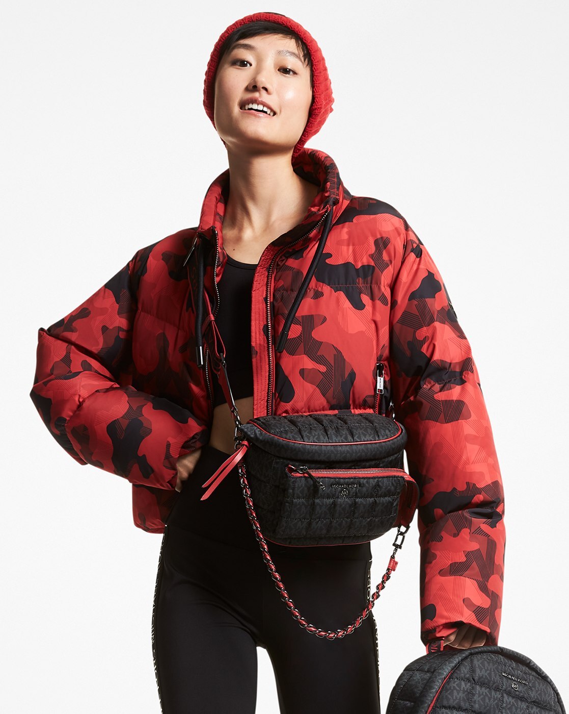 Buy Michael Kors Quilted Puffer Jacket with Camouflage Print | Red & Blue  Color Women | AJIO LUXE